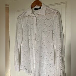LAUREN Ralph Lauren white eyelet cotton button-down in medium